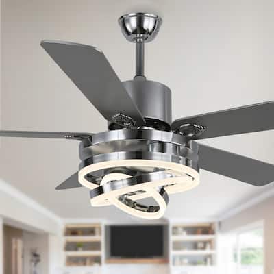 52Inch Modern DIY Shape Reversible Ceiling Fan with LED Light, 6-Speed Ceiling Fan with Remote for Large Room - 52 Inches