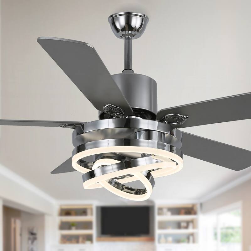 52Inch Modern DIY Shape Reversible Ceiling Fan with LED Light, 6-Speed Ceiling Fan with Remote for Large Room - 52 Inches - Silver