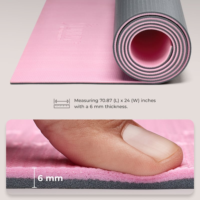 Anti-Slip Dual Color Exercise Yoga Mat EM02-PK - Pink - 71 IN x 24 IN x 0.24