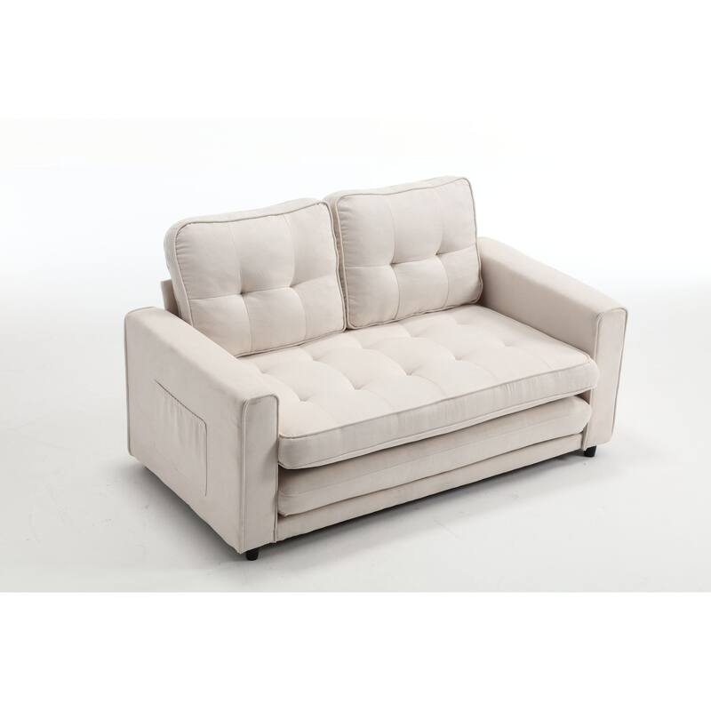 Velvet Sofa Bed with Storage Bags for Living Room or Guest Room, Space-Saving
