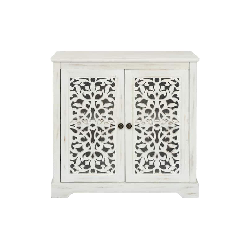 Modern Accent Kitchen Cabinet Sideboard Storage Cabinet with Hollow-Carved Door, Buffet Server Console Cabinet - Antique White