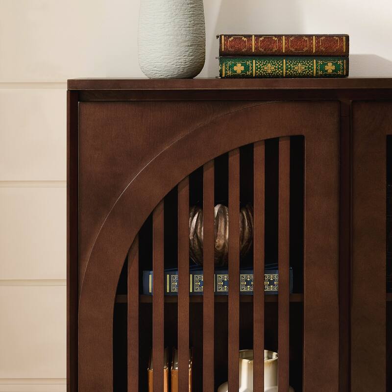 Mid Century Modern Fluted Sideboard Cabinet with 2 Outlet Holes, Buffet Cabinet with Storage