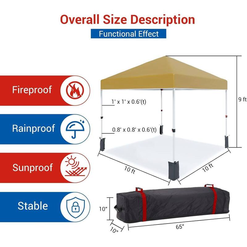 10'X10' Outdoor Folding Portable Patio Shade, Pop Up Canopy Tent with 3 Adjustable Heights