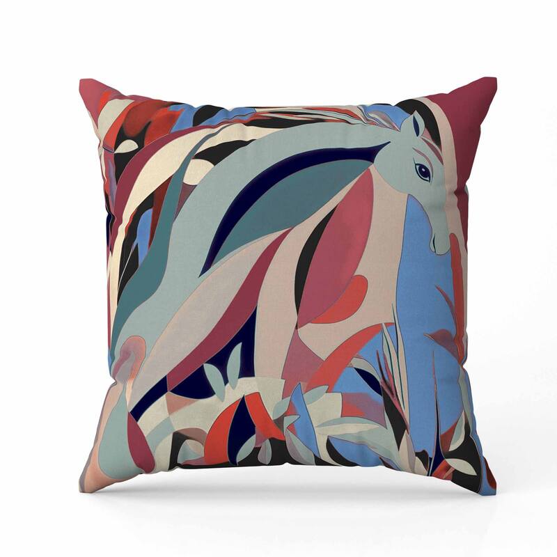 Mythical Horse Faux Suede Reversible Throw Pillow Red and Blue