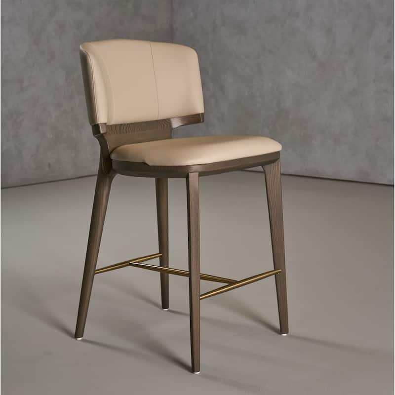 Modrest Calvary Mid-Century Modern Beige Vegan Leather & Grey Ash Counter Chair
