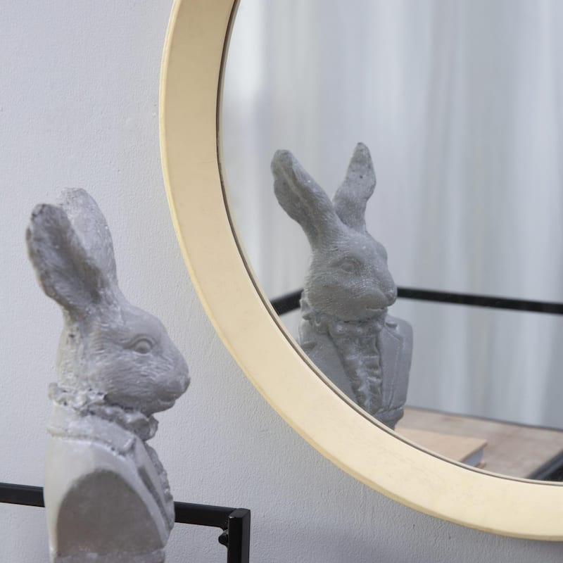 Round mirror with solid wood frame