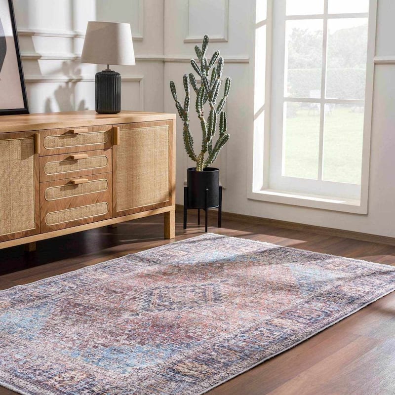 Hauteloom HOLI Living Room, Bedroom Machine Washable Area Rug - Light Blue, Green, Orange - 2' x 3' - 2' x 3'