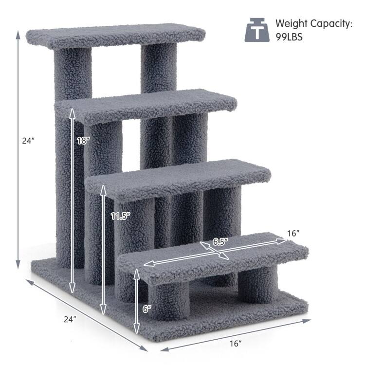 4-Step Pet Stairs Carpeted Ladder Ramp Scratching Post Cat Tree Climber