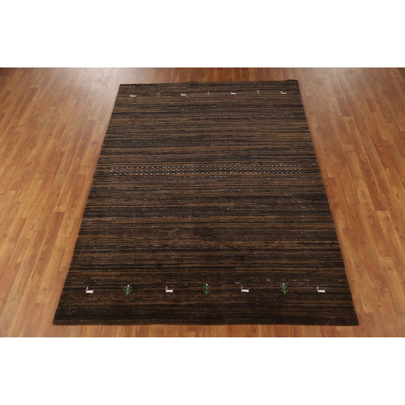 Hand Knotted Oriental 100% Wool Carpet Tribal Tribal Brown Gabbeh Area Rug - 7' 6'' X 5' 5''