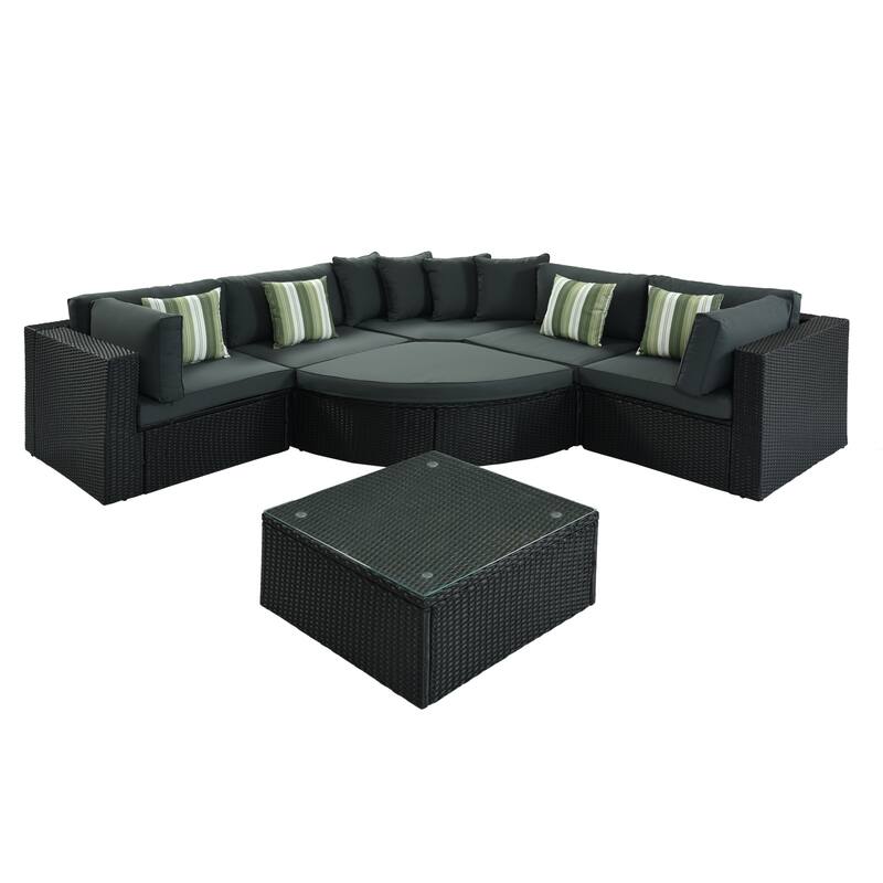 7-Piece All-Weather PE Wicker Outdoor Conversation Modular Sofa Set