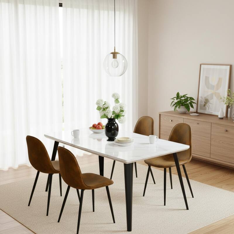 Homy Casa 5-Piece Dining Room Set with Modern White Table and 4 Upholstered Side Chairs