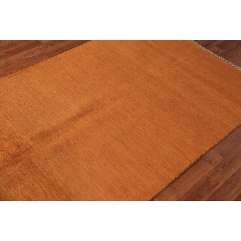 Orange Gabbeh Modern Rug Hand-Knotted Wool Carpet - 3'11" x 5'10"