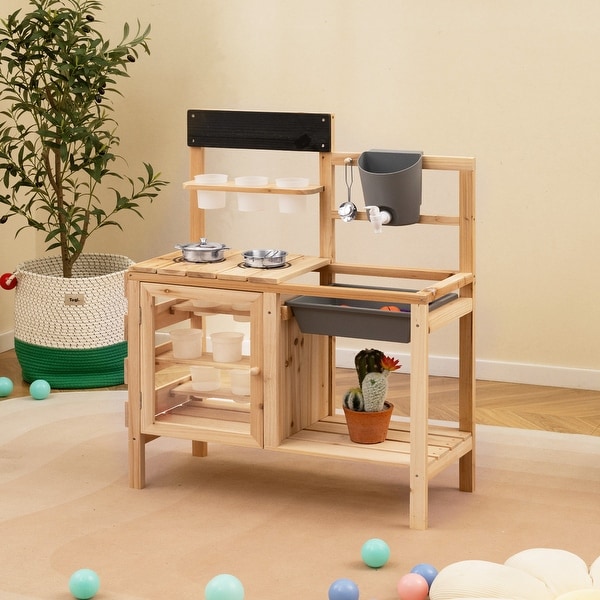 Gymax Mud Kitchen Kids Pretend Play Kitchen Toy Set Outdoor Wooden