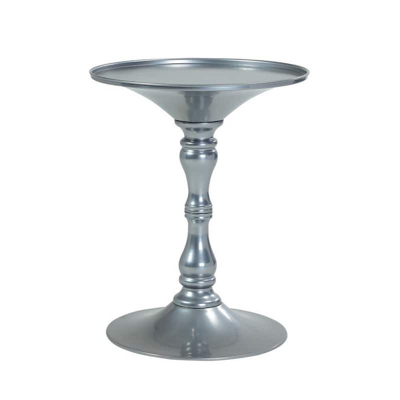 18 in. Silver Round Metal End Table, Durable Hourglass Frame