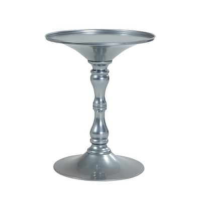 18 in. Silver Round Metal End Table, Durable Hourglass Frame