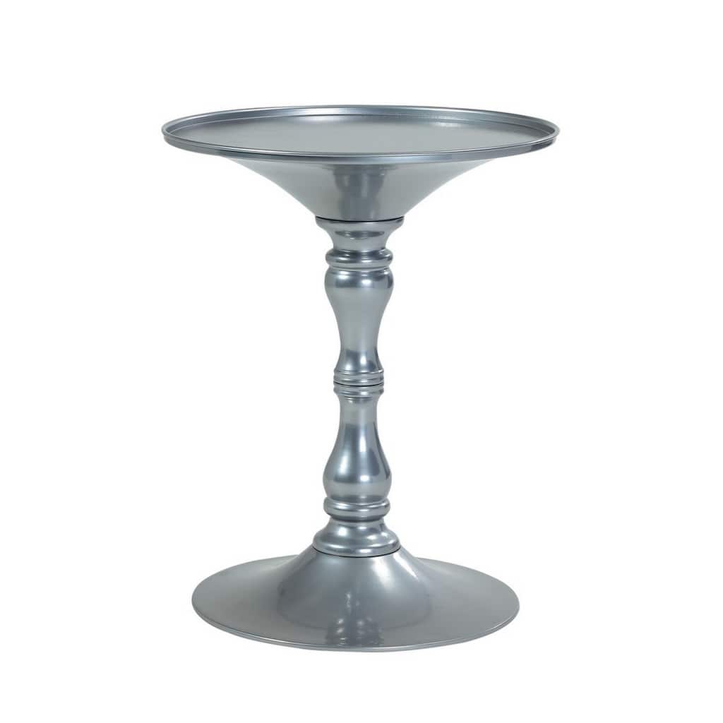 18 in. Silver Round Metal End Table, Durable Hourglass Frame
