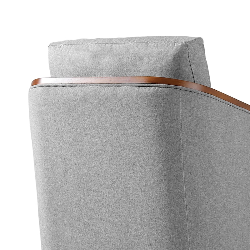 Upholstered Swivel Barrel Chair with Curved Wood Arms