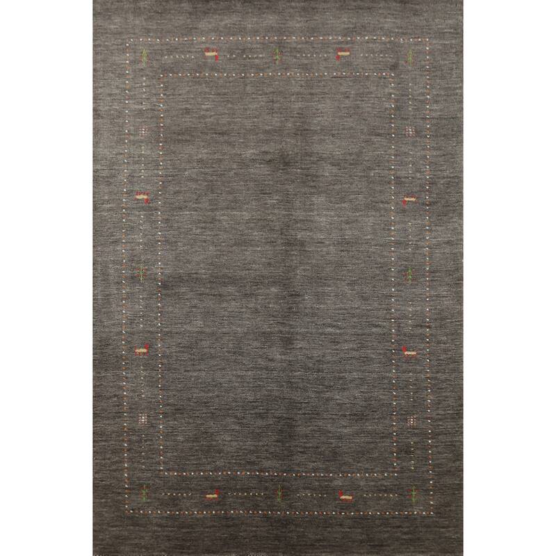 Tribal Gabbeh Area Rug Hand-Knotted Grey Modern Wool Carpet - 5'1" x 7'8"