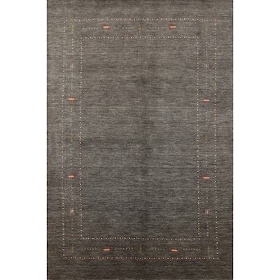 Tribal Gabbeh Area Rug Hand-Knotted Grey Modern Wool Carpet - 5'1" x 7'8"