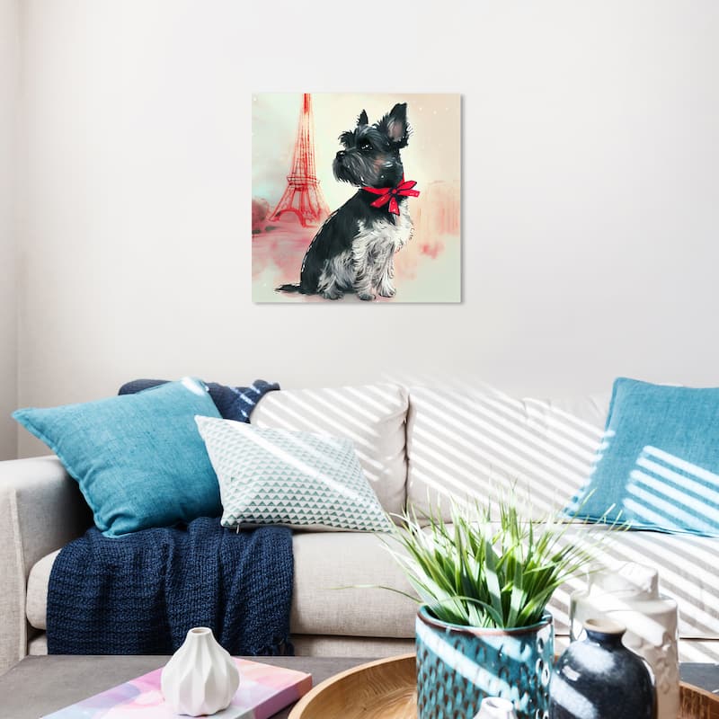 Wynwood Studio Canvas Animals Cutest Puppy Paris Black and Glam Wall Art Canvas Print - Black, Red - 20 x 20