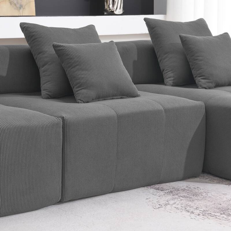 105.5" Corduroy L-Shaped Modular Sectional Sofa with Wide and Deep Seat, Tufted Design, and No Assembly Required