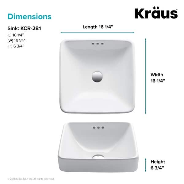 Kraus Elavo 16 1/4 in Square Ceramic Semi-Recessed Bathroom Sink