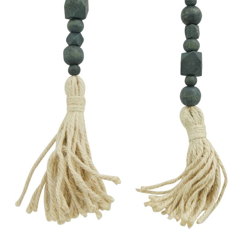 Mango Wood Handmade Hexagon Carved Geometric Long Beaded Garland with Tassel - Roche River Decor