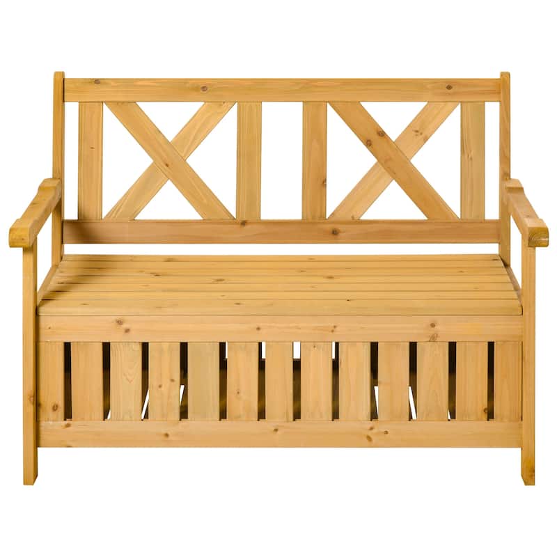 Fir Wood Garden Storage Bench with High Back and Armrest - 45.25" W x 24" D x 33.5" H