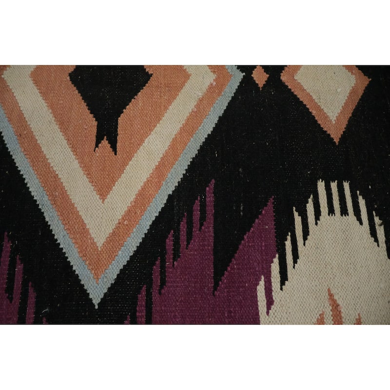 Hand Woven Oriental 100% Wool Carpet Southwestern Tribal Black Kilim Area Rug - 9' 10'' X 8' 4''