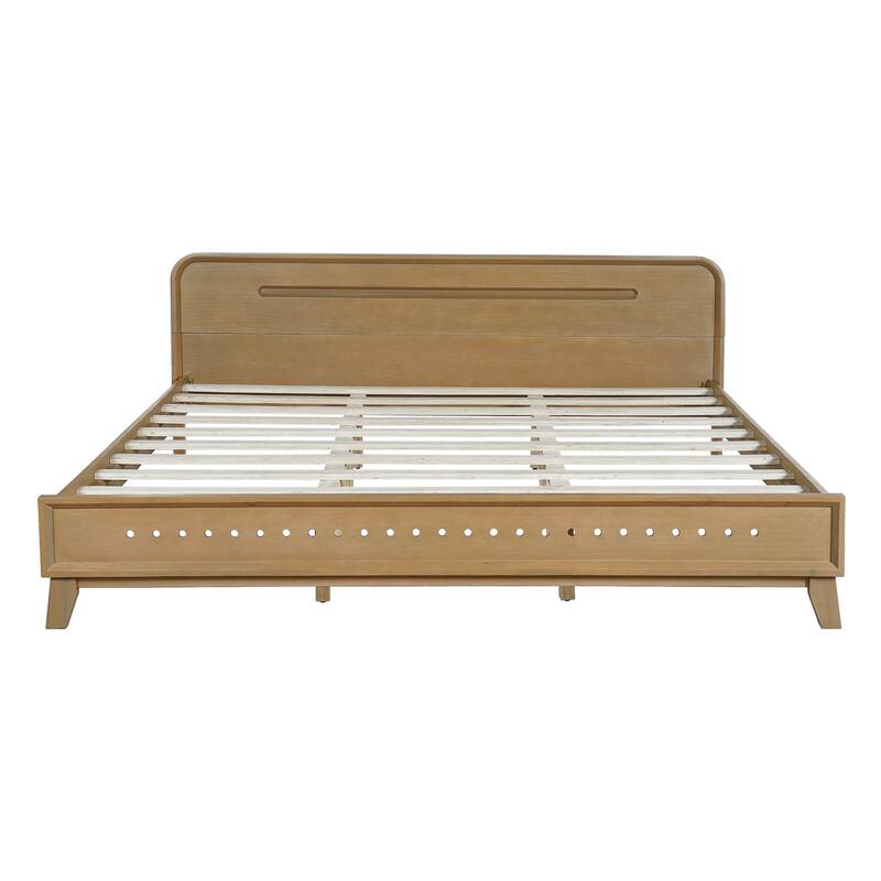 King Size Solid Wood Platform Bed with 800lb Capacity, No Box Spring Needed