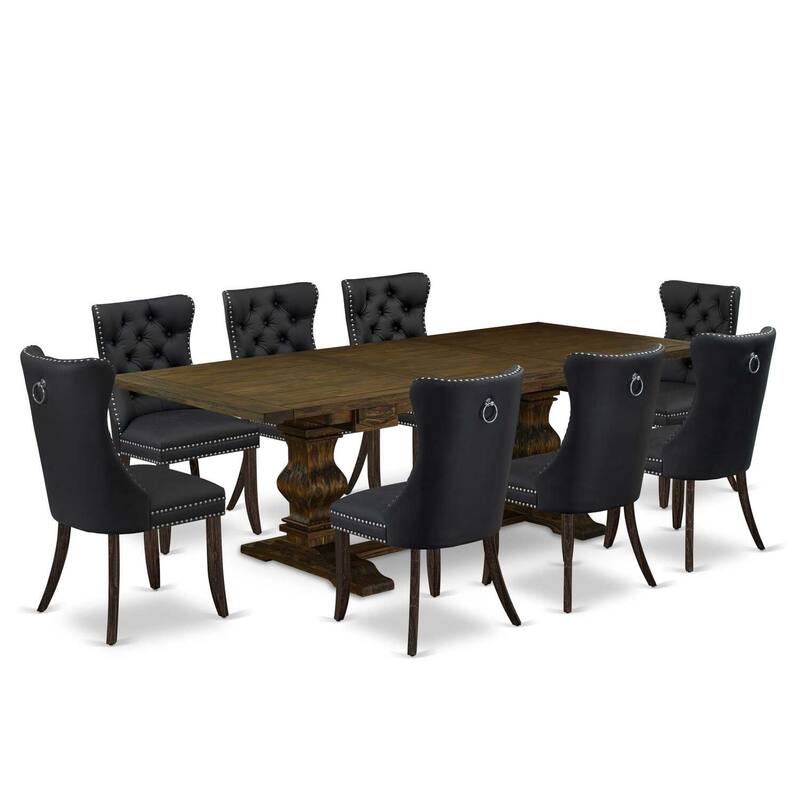 Rectangle Dining Table Set with 8 Chairs - Jacobean Kitchen Table & Parson Chairs