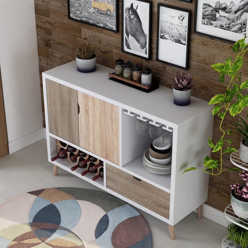 Strick & Bolton Leevi White Mid-century Modern 3-shelf Buffet