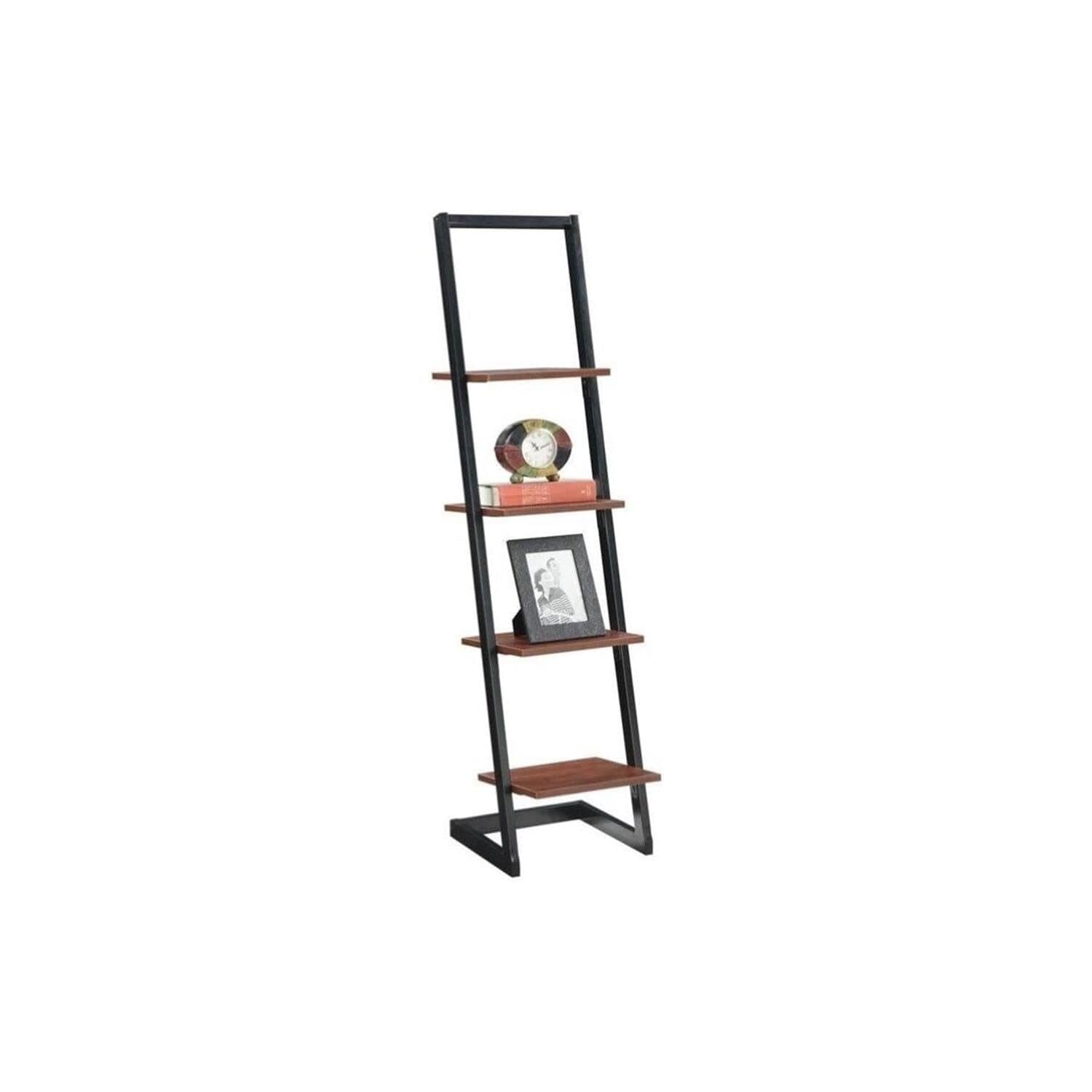 4 Tier Ladder Bookshelf - Modern Minimalist Design - Home Office Dorm Storage - Brown