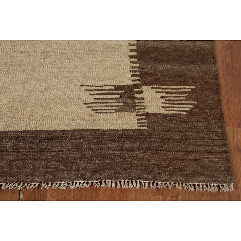 Reversible Nomadic Kilim Persian Area Rug Hand-Knotted Wool Carpet - 5'5"x 7'11"