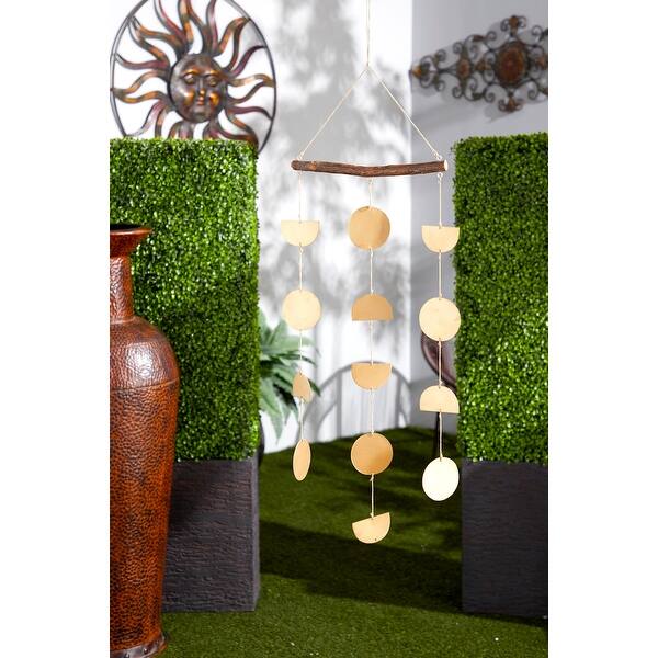 Shop Black Friday Deals On Set Of 2 Large Geometric Gold Metal Wind Chime W Driftwood Piece On Sale Overstock 32168280