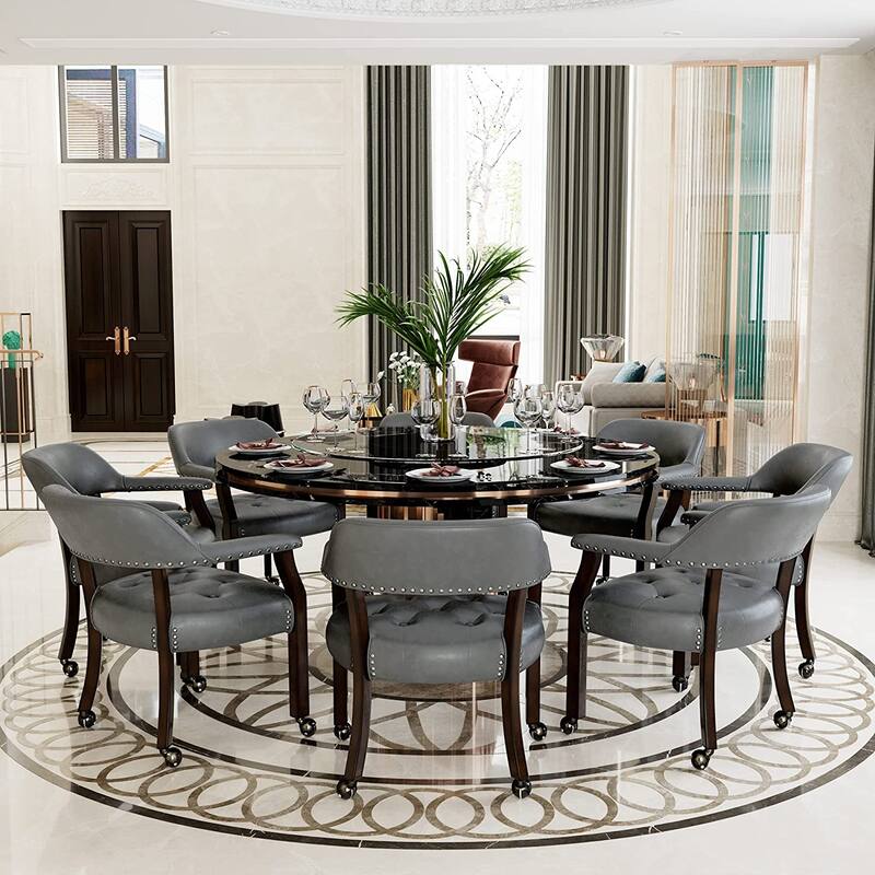 Dining Chair with Casters Leather Chair with Caster Nailhead Dining Chairs with Rollers
