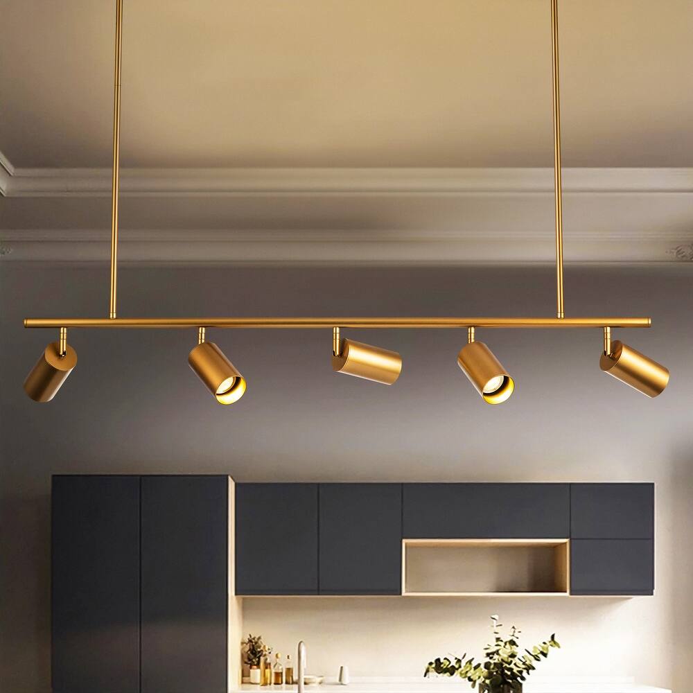 5-Light Black/ Gold Modern Industrial Adjustable Linear Ceiling Track Lighting Kit Spot Tracking Light Pendant