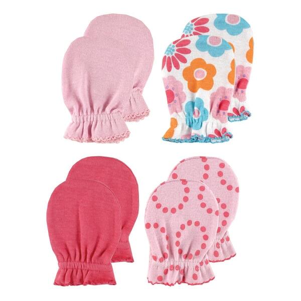 slide 1 of 1, Luvable Friends Baby Girl Cotton Scratch Mittens 4pk, Pink Solid, One Size - Pink Solid Pink Solid - One Size