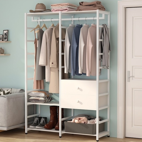 Shop Free-Standing Closet Organizer with Drawers Clothes Rack - White ...