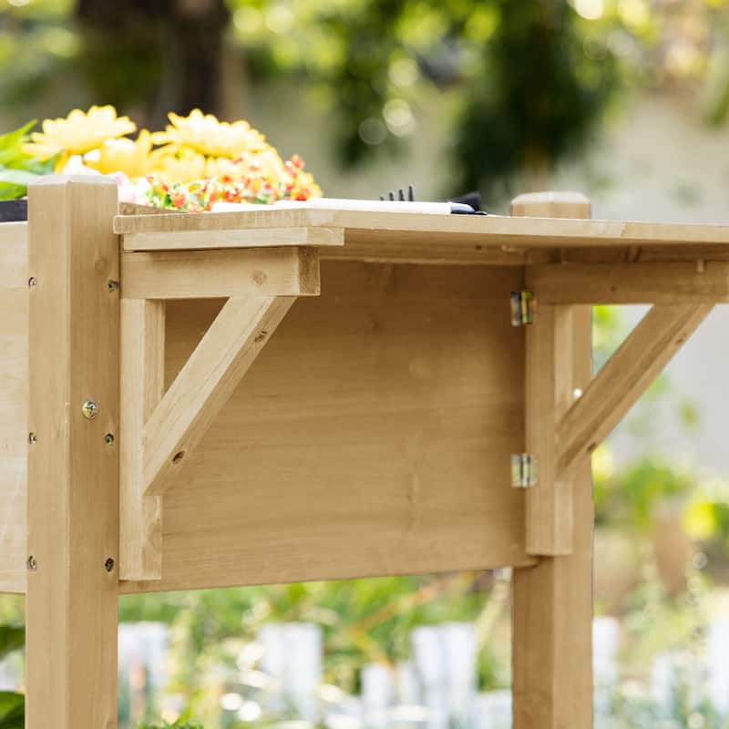 Outsunny 49'' x 21'' x 34'' Raised Garden Bed w/ 8 Grow Grids, Outdoor Wood Plant Stand w/ Storage Shelf and Lockable Wheels