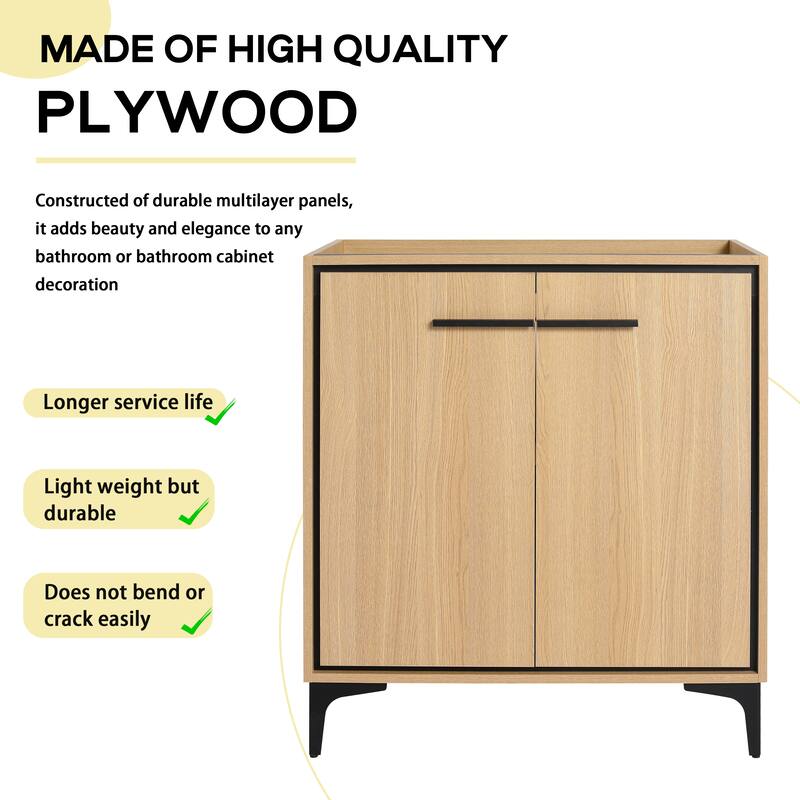GDFStudio - Denton Modern Freestanding Bathroom Vanity Cabinet with Soft Close Doors, Metal Tripod, Sink NOT INCLUDED - 30"