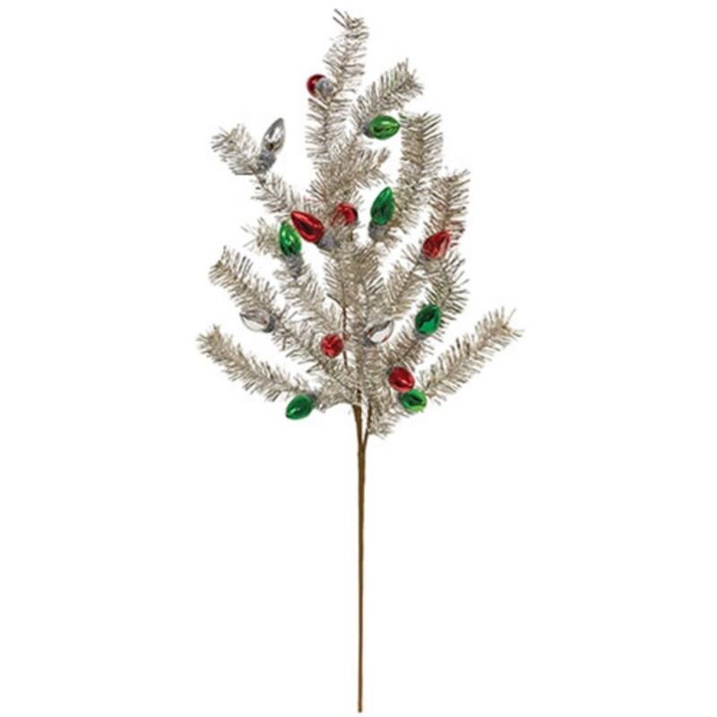 33 Inch Silver Spray with Red and Green Holiday Bulbs - 6” x 1.50” x 33” - Silver-Red-Green