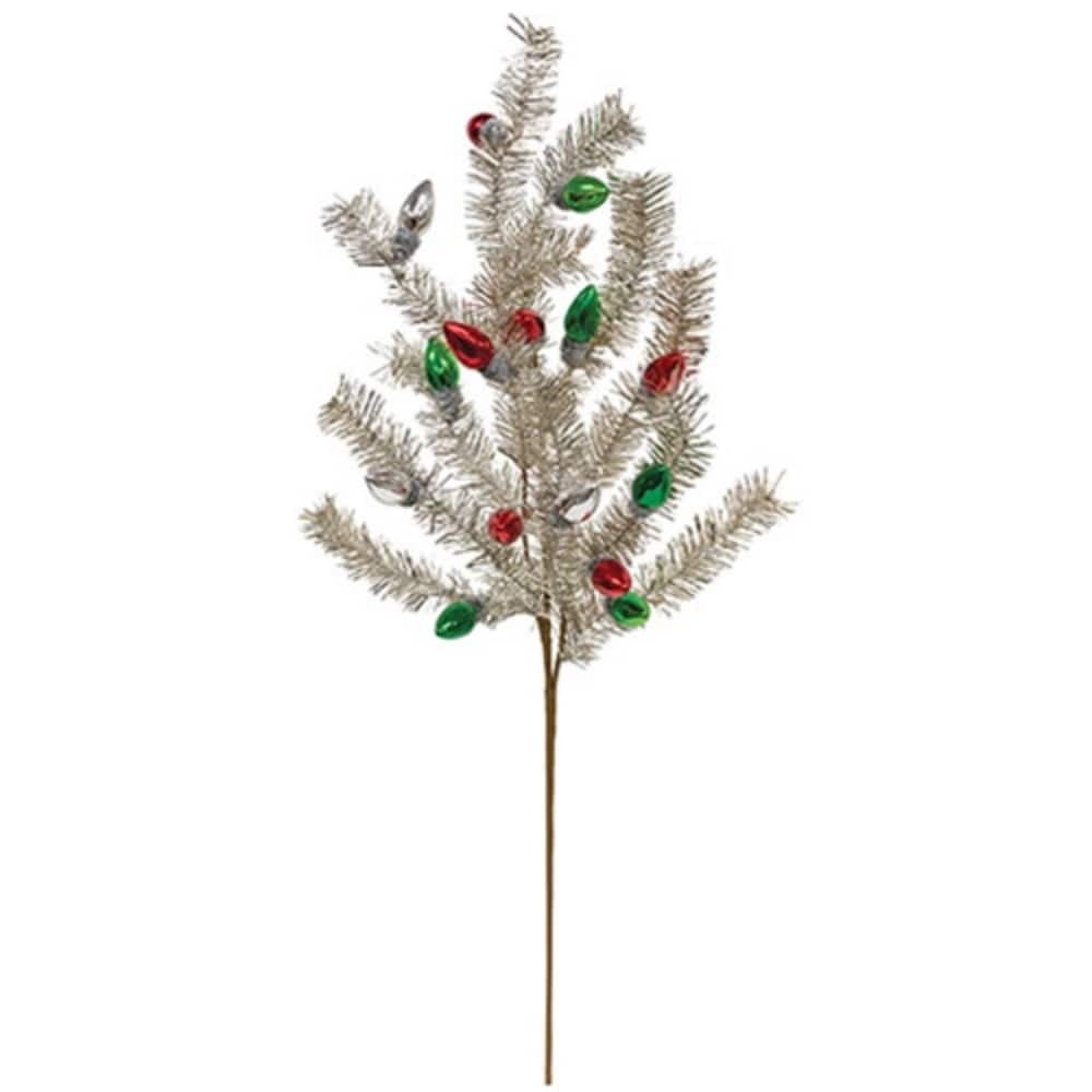 33 Inch Silver Spray with Red and Green Holiday Bulbs - 6” x 1.50” x 33”