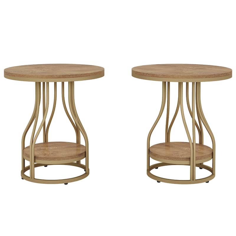 Round End Table, 2-Tier Side Tables, Modern Bedside Table, Small Chirside Tables for Couch Side