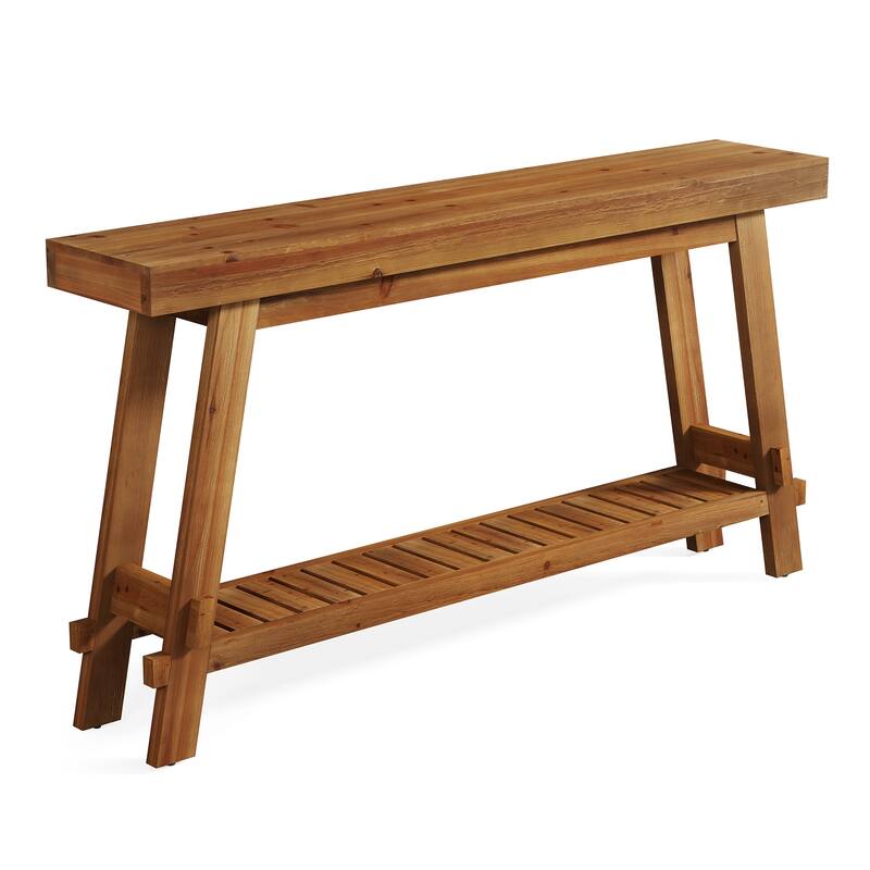 63 Inch Long Solid Wood Console Table with Shelf for Entryway