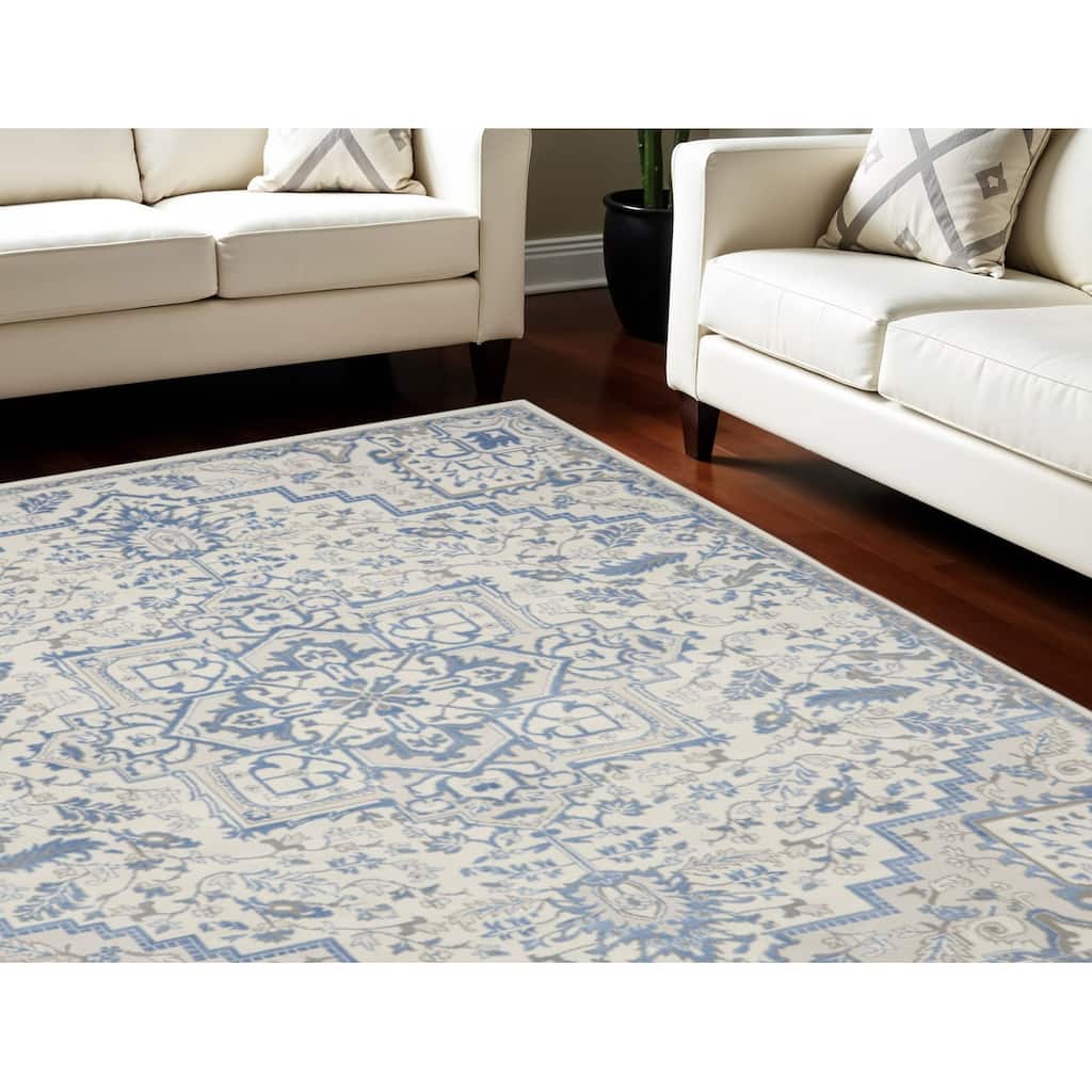 Kama Power Loomed Floral Traditional Non Skid Low Pile Area Rug By HomeRoots - 118' X '94' X '0.25