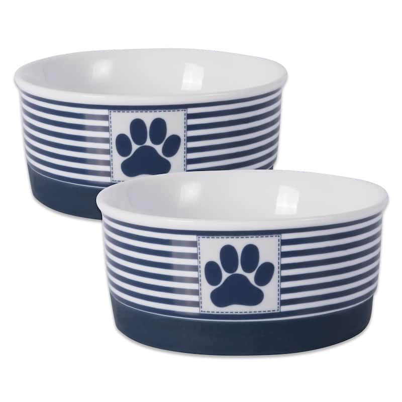 DII Printed Pet Feeding Bowl - Pair - Small Round - Stripes Blue