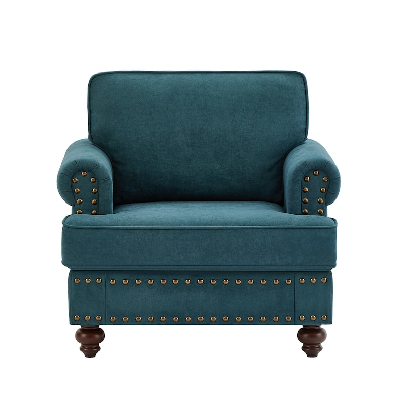 Lake Green 37.2" Chenille Accent Chair with Wood Legs