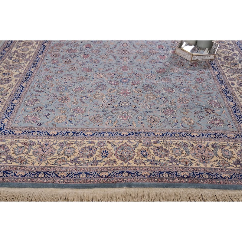 EXQUISITE RUGS ONE-OF-A-KIND Super Fine Isfahan Hand Knotted Lilac/Beige Rug - 9'2"x12'3"