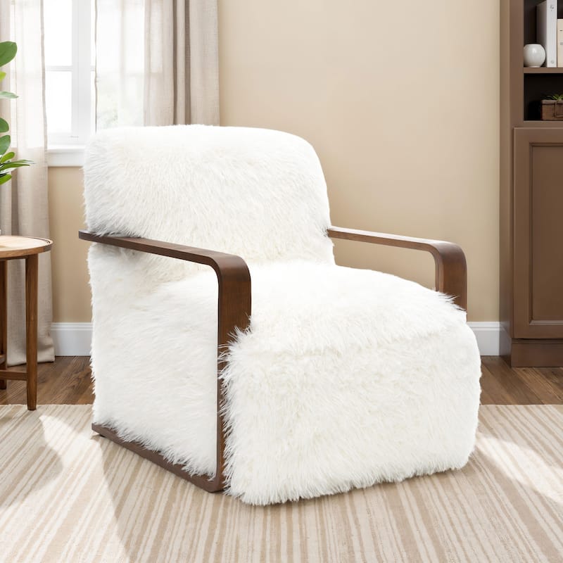 Furniture of America Neyra Modern 28-inch Faux Fur Accent Arm Chair - White Long-Haired